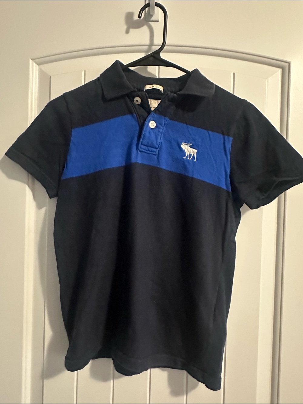 VTG Y2K abercrombie kids Boys XL Muscle Polo Shirt Blue Colorblock Moose Logo